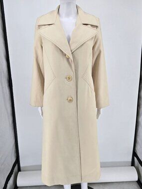 Vintage 1970s Fashionbilt Coat for All Seasons Cream Trench Style Long Coat (M)